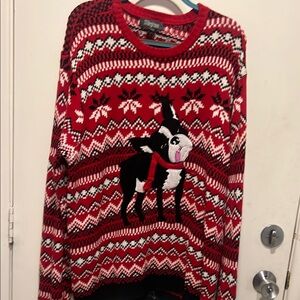 Red and Black Boston terrier dog ugly Christmas Sweater size XL